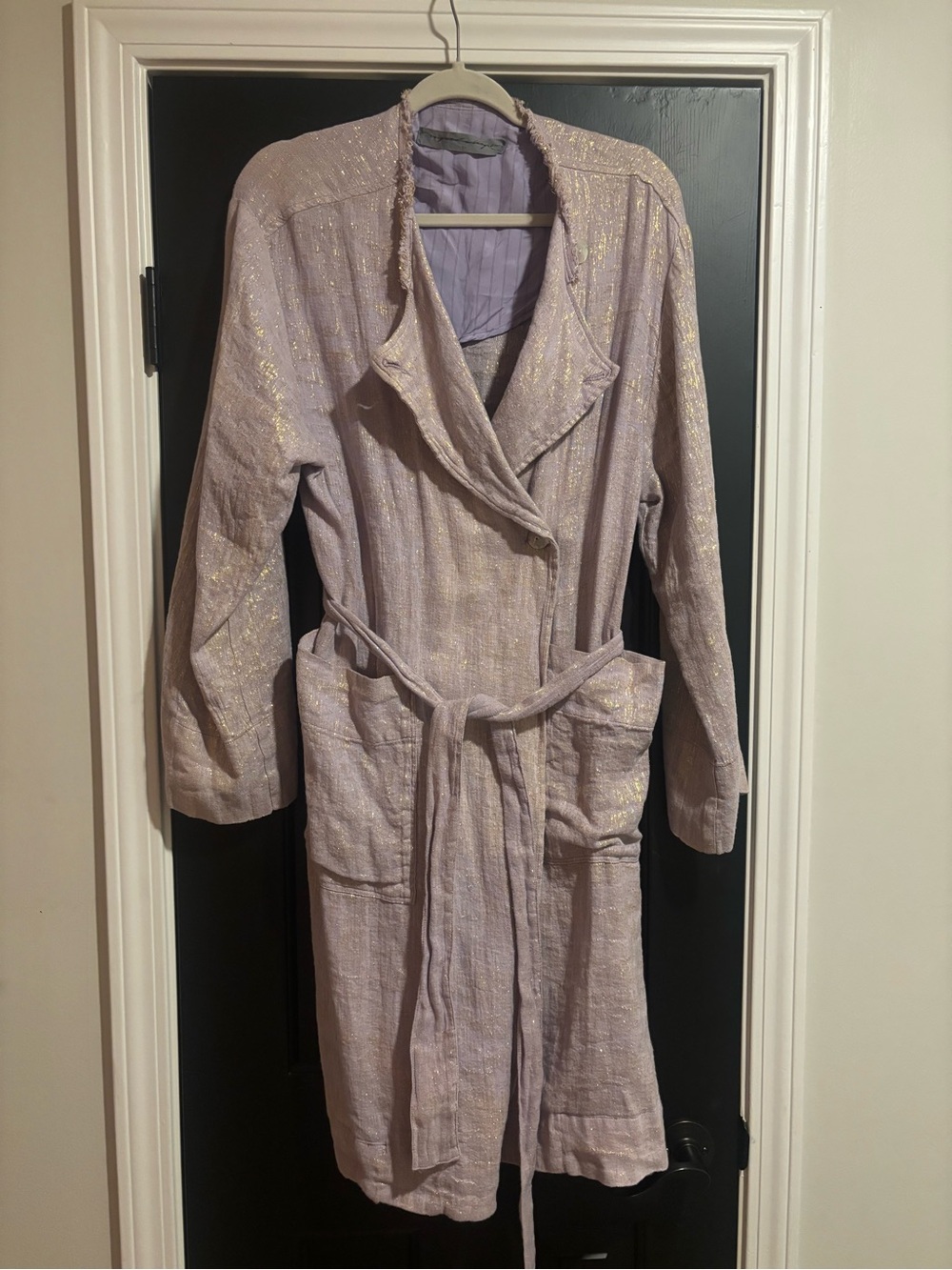 Raquel Allegra Lilac Metallic Trim Trench Coat